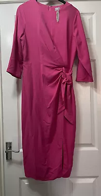 BNWT ASOS Hot Pink Pencil Dress With Tie Front UK 8/Eur 36 • £2.99