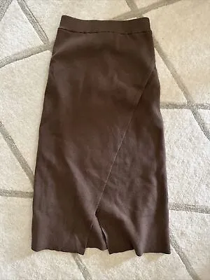 $19 • Buy Zara Long Knit Skirt Women Brown A Line Open Front Wrap Style Size Small