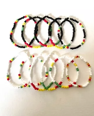 Handmade Jamaican Rasta Reggae African Glass Seed Bead Elasticated Bracelet • $5.05