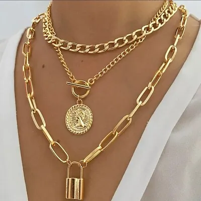 Chunky Multi-Layer Necklace Trendy Pendants Choker Women Fashion Jewelry 98-3 • $13.04