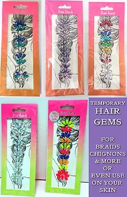 HAIR GEMS Braid JEWEL Self-Adhesive AB DIAMANTE Glow In Dark NEON TEARDROP Plait • £4.95