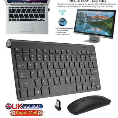£15.89 • Buy Wireless Keyboard Mouse Set Kit Slim Mini 2.4G For Mac Apple PC Laptop Black UK