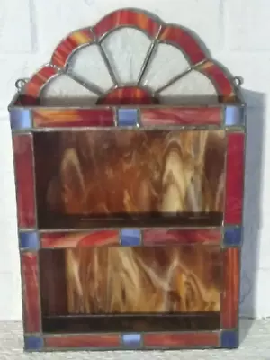 Display Shelf Vintage Mcm Leaded Stained Glass Amber Glass Display Shelf 3 Tier • $209.99