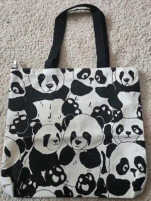 BNIP Panda Print Canvass Tote Hand Bag Zip Fastening Size 14  By 16  • £7.99