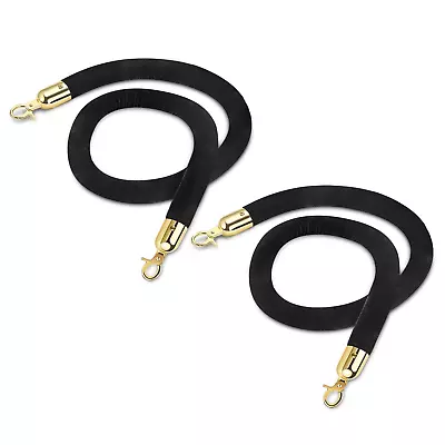 Velvet Stanchion Rope (5FT 2 Pack) 1.5  Thick Black Cord For Ball Cro • $20.83