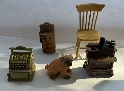 Lot 5 Miniature Dollhouse Brass Cash Register Dog Chair Desk Telephone VTG • $20