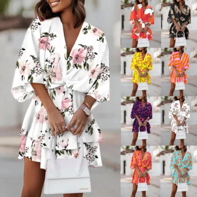 £3.69 • Buy UK Womens V Neck Casual Loose Dresses Ruffle Holiday Beach Boho Dress Plus Size