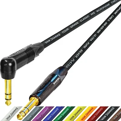 Straight Right Angle Stereo TRS 1/4 Jack Cable Neutrik Black Gold Van Damme Lead • £34.09