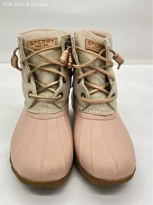 Sperry Womens Saltwater Canvas Rose/oat Boots Size 6 Rain • £8.03