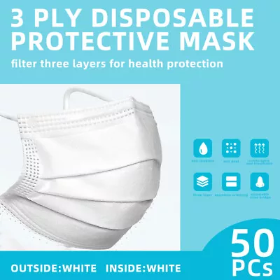 50 Pcs [White] 3-Ply Disposable Face Mask Non-Medical Surgical Face Cover LAship • $7.87