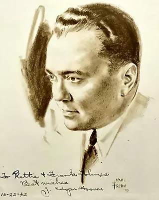 SIGNED J EDGAR HOOVER To Fellow FBI Associate On Framed Portrait By Paul Frehm • $99.50