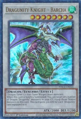 YuGiOh Dragunity Knight - Barcha HAC1-EN165  MINT Condition - FREE DELIVERY • £8.99