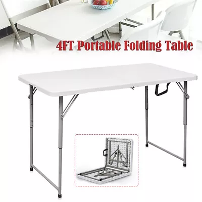 Rectangular Plastic 4 Ft Folding Table Dining Picnic Camp W/Handle BBQ White • $57.89