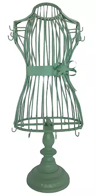 Vintage Jewelry Holder Dress Mannequin; Mint Green; Footed Stand; Bow; Hooks 18  • $24.99