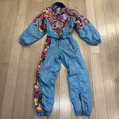 Vtg 80s Ski Suit One Piece Snowsuit Snow Bib Retro Apres Abarska 40 Womens LARGE • $139.99