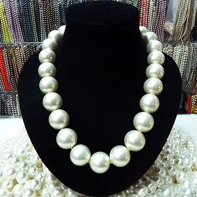 Rare Huge 8MM 10MM 12MM 14MM 20mm South Sea White Shell Pearl Necklace AAA 18  • $41.39