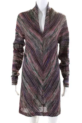 Missoni Womens Metallic Chevron Long Sleeved V Neck Dress Purple Green Size 44 • $85.41
