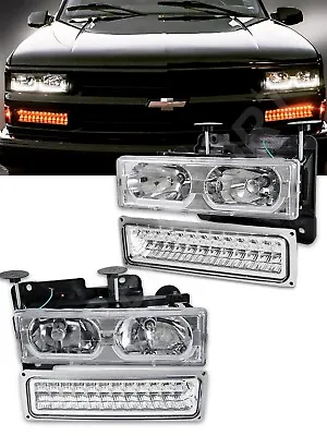 Euro Clear Headlights W/ U Bar + LED Signal Lights For 1988-1999 C/K Full Size  • $198