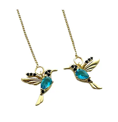 Hummingbird Earrings Aquamarine Cubic Zirconia March Birthstone Thread Threader • $14.99