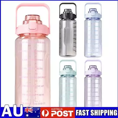 2L Water Bottle Leakproof With Handle Time Marker And Straw Fitness Water Cup • $14.59