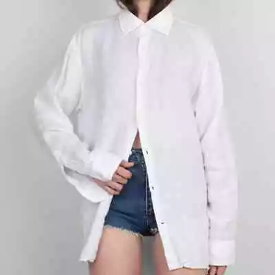 White Linen Oversize Button Down Shirt Size L Banana Republic Mens • $39