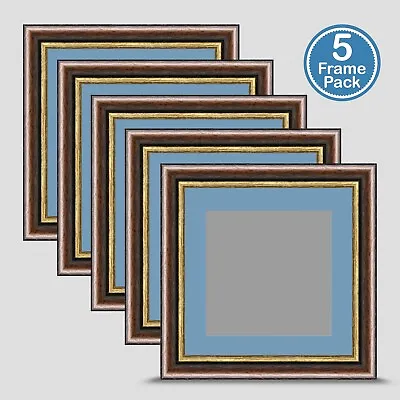 Photo Frame Brown Gold 7x7 Inch Multi Pack X5 Incl Baby Blue Mount 5x5 Print Art • £41