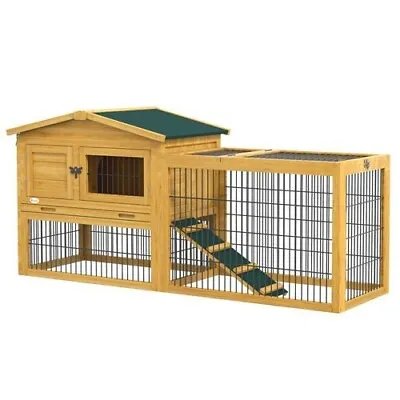 Pawhut Rabbit Hutch Pet House Outdoor Run Design With Water-Resistant Paint Ramp • £86.99