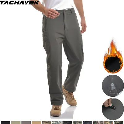 Waterproof Mens Soft Shell Tactical Fleece Pants Cargo Combat Casual Trousers • $36.09