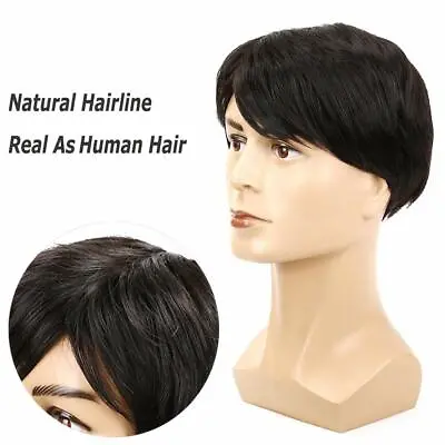 Men's Black Wig Short Straight Synthetic Hair Heat Resistant Male Natural Style • $14.99