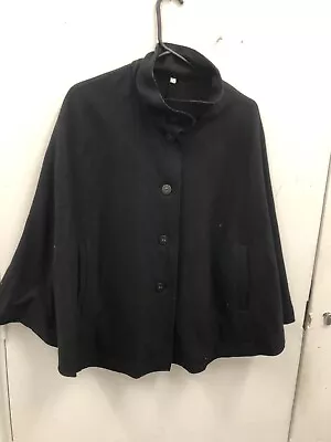 MUJI Ladies Pure Wool Black High Neck Button Up Poncho Size S/M • £9.99