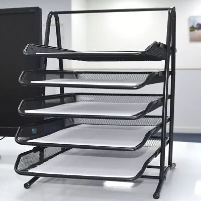 5 Tier Office Filing Trays Holder A4 Document Letter Paper Wire Mesh Storage • £9.99