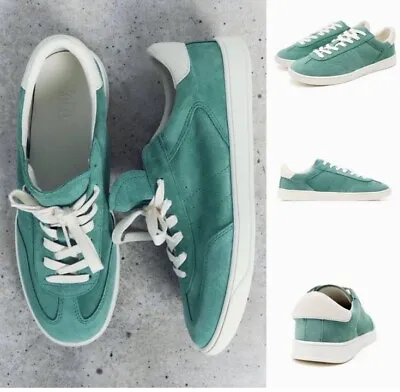 Zara Leather Athletic Lace-up Sneakers Shoes Comfort SoleTurquoise Blue NWT Sz 8 • $69