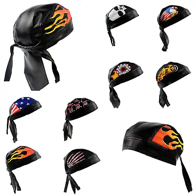 $5.99 • Buy SKULL CAP Biker Cotton Faux Leather Motorcycle Bandana Head Wrap Du Do Rag Black