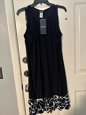 NWT MSK Dress Sz 16 Black White  Ruffle Hem Sleeveless • $25