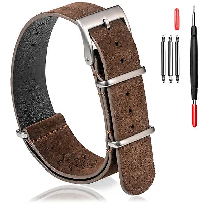 Suede Leather Watch Band Zulu Style One-Piece Military Watch Strap Vintage Tone • $16.99