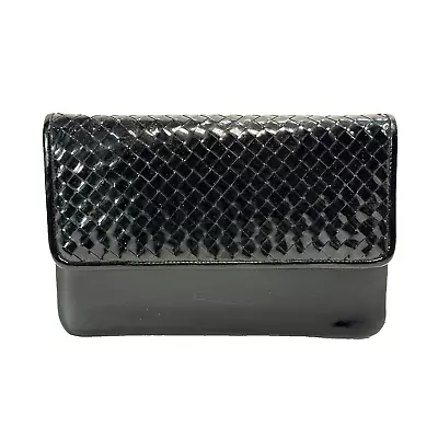 Vtg Magid Crossbody Handbag S Black Patent Leather Weave Front Flap Lined Bag • $23.95
