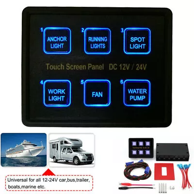 6 Gang Switch Panel LED Touch Screen Circuit Control Box For Marine Boat Caravan • $56.99