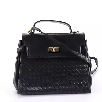 Couture Charles Jourdan Purse Woven Black Classic Leather Neiman Marcus Paris • $79.99