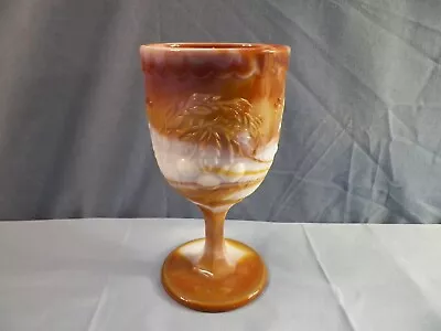 L.G. Wright Caramel Slag Glass Wreathed Cherry Water Goblet 6 3/8  Tall • $19.99