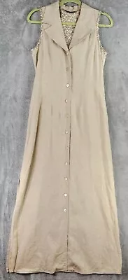 My Michelle Dress Womens 9/10 Tan Linen Blend Button Up Vintage Maxi Made In USA • $37.99