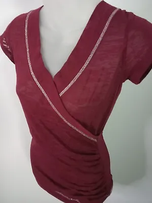 VANITY Women's Medium Small Tee Shirt V-Neck Red Glitter Trim Wrapped Waist NEW • $8.99