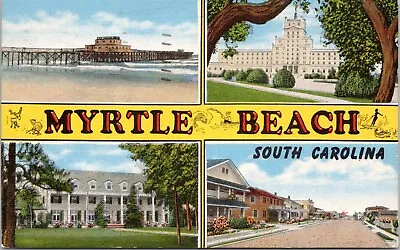 Multi Scene Views Of Myrtle Beach South Carolina- Linen Postcard - Fishing Pier • $8.99
