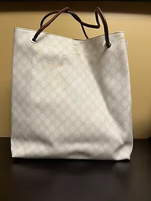 Vintage Gucci Tote Bag Purse GG Off-White 2009-2011 100% Authentic Guaranteed • $495