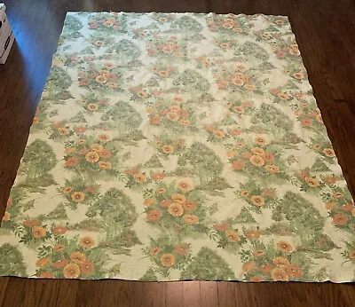 Vintage Cotton Flannel Fabric Blanket Green Floral 70s 83x70 Retro 1970s • $23.80