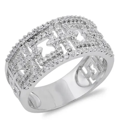White CZ Micro Pave Filigree Cross Ring New .925 Sterling Silver Band Sizes 5-10 • $20.99