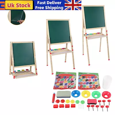 Kids Art Easel Double-Sided Blackboard Magnetic Whiteboard W/ Paper Roll • £29.69