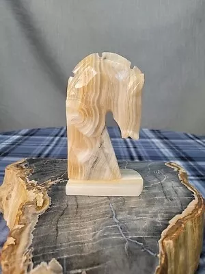 1 Vintage Trojan Horse Head Bookend Carved Onyx Rock Marble Stone Book End • $10.07