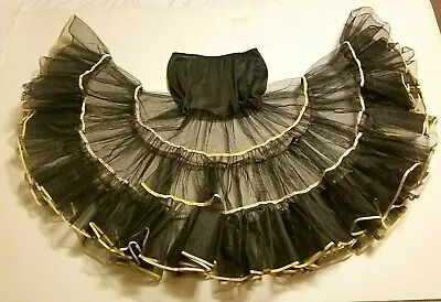 Vtg Crinoline Fluffy Black Petticoat Skirt Pink & Yellow Trim Rockabilly 1950s • $145
