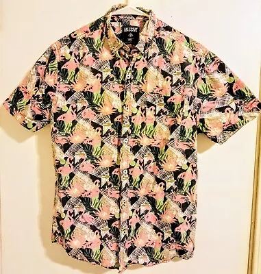  Massive  Retro 80'sGeometric  Flamingo Short Sleeve Button Down Shirt Size S • $14.89