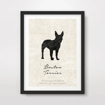 BOSTON TERRIER DOG ART PRINT POSTER Breed Black Silhouette Vintage Picture A4 A3 • $18.66